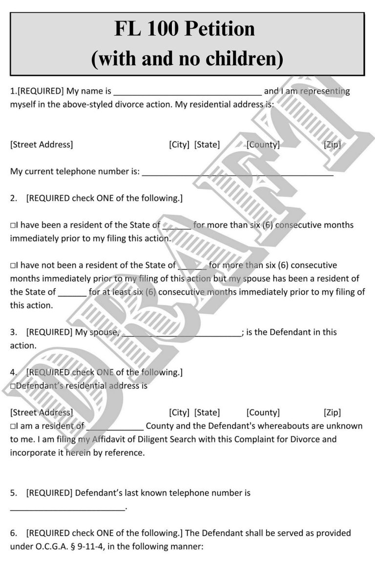 FL 100 Petition (with and no children) Form - OnlineDivorceCalifornia.com